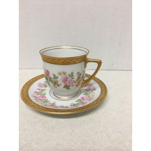 Vintage Selb Bavaria Germany  Heinrich Demitasse Cup Saucer Set Floral Gold - Picture 1 of 9